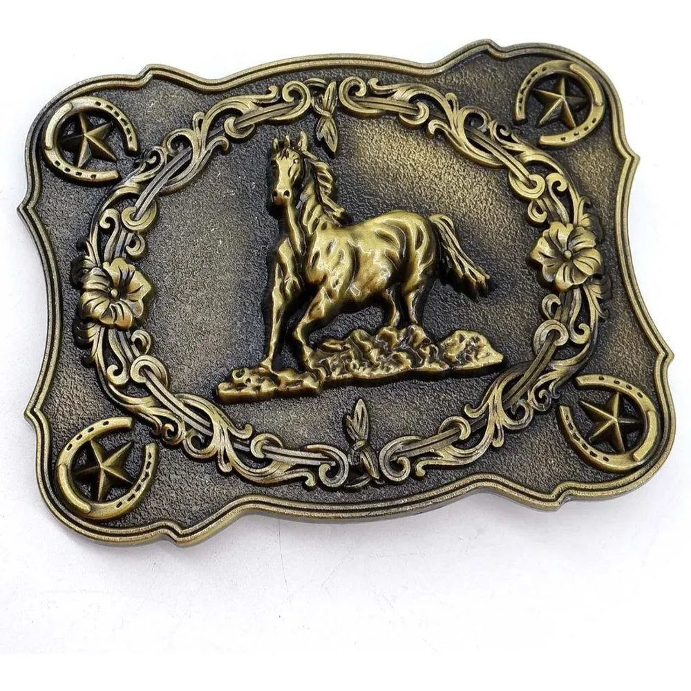 Men Gold 2 Pieces Western Cowboy & American Flag Cross Belt Buckle